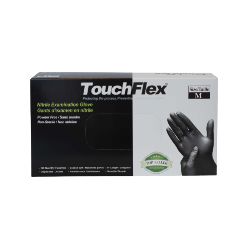 TouchFlex Nitrile Examination Gloves | Powder Free 5 Mil | Black - Box of 100 - Size Small black nitrile gloves 
enhanced grip, and are latex-free, reducing the risk of allergic reactions. They are powder-free, ambidextrous, and intended for single-use only
Tattoo 
Electrolysis 
laser hair removal 
brows 
lashes
personal service PPE
permanent makeup
mocroblading 
makeup 
hair
"A box of black Nitrile Exam TouchFlex Powder-Free Gloves, 5 mil thickness, ideal for hygiene and precision
