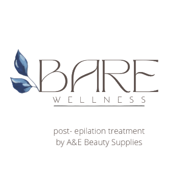 "A bottle of Bare Wellness Topical Gel, a soothing gel for post-treatment skin relief, available at A & E Beauty SuppliesThis fast-acting gel is formulated to soothe irritation and calm the skin after waxing, electrolysis, sugaring, threading, tweezing or other beauty treatments."