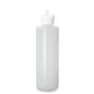 A clear flip-top dispensing bottle available in two sizes, featuring a secure and spill-resistant lid, perfect for professional liquid storage, sold at A & E Beauty Supplies -jpg