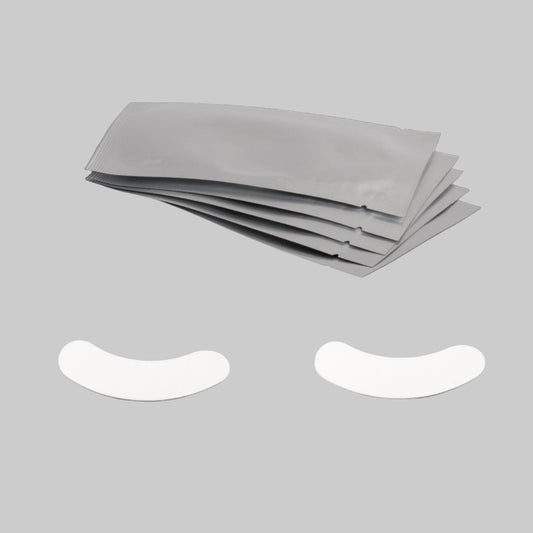 "Under Eye Gel Pads 10 Pairs - A & E Beauty Supplies. White pad in grey package"